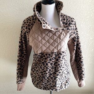 Abercrombie & Fitch Leopard Quilted Fleece Pullover Sweater Sweatshirt Brown: Sm